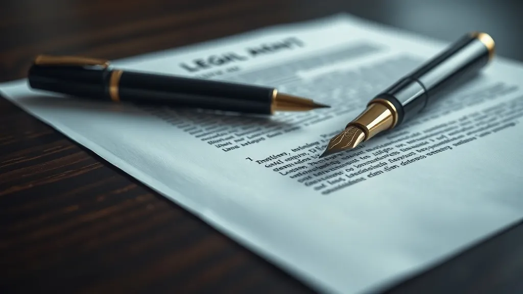 A professional close-up of a legal document on a dark wooden