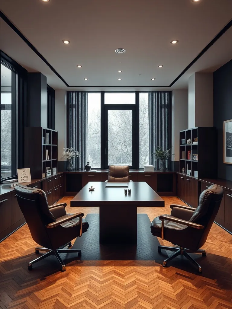 A professional, minimalist interior of a modern notary offic